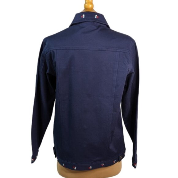 DENIM & CO Embroidered Cotton Stretch Long Sleeve Jacket Navy Size Medium - Picture 12 of 15